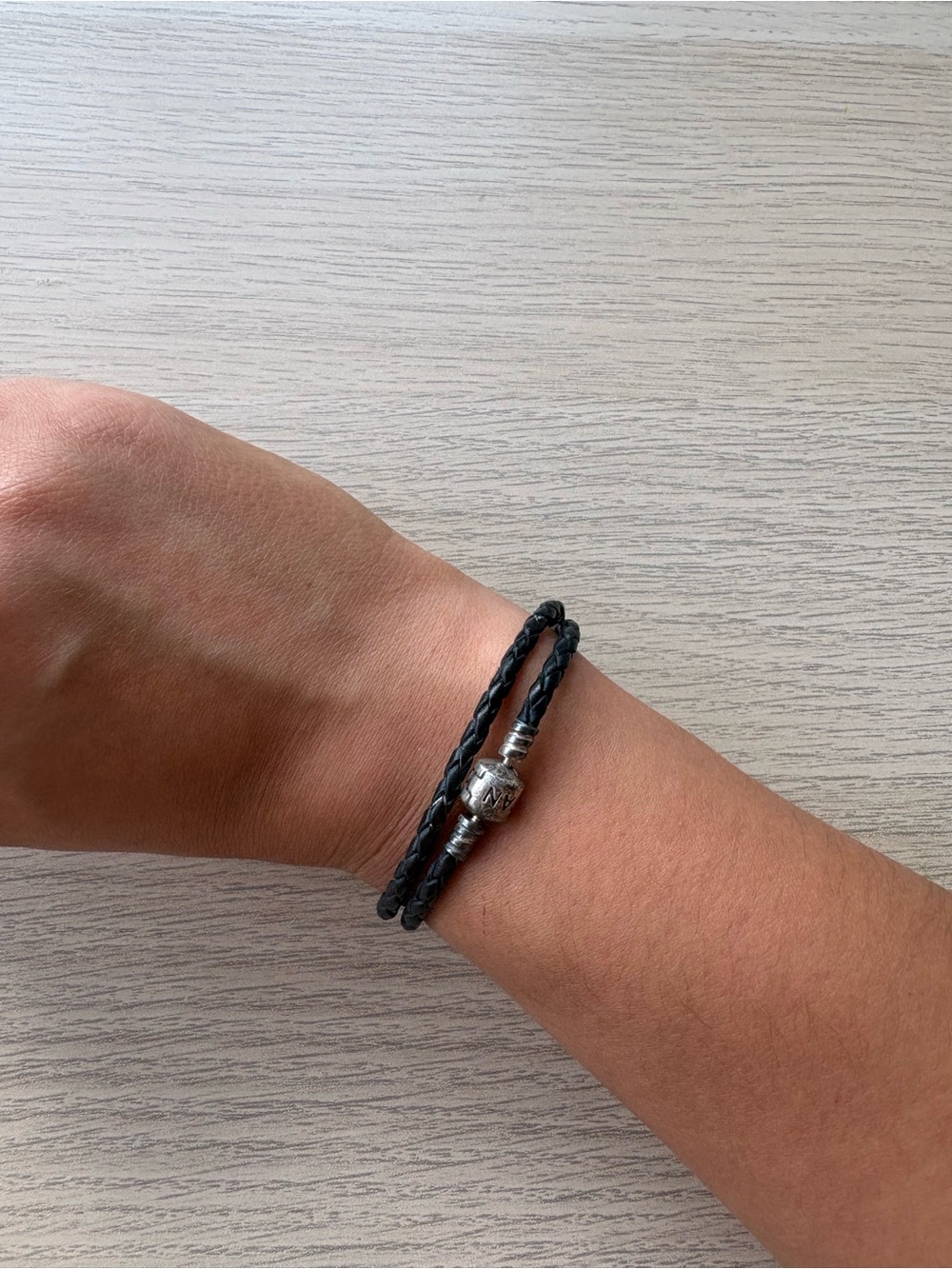 Pandora Leather Black Braided Cord Bracelet with 3 Charms - Picture 2 of 7